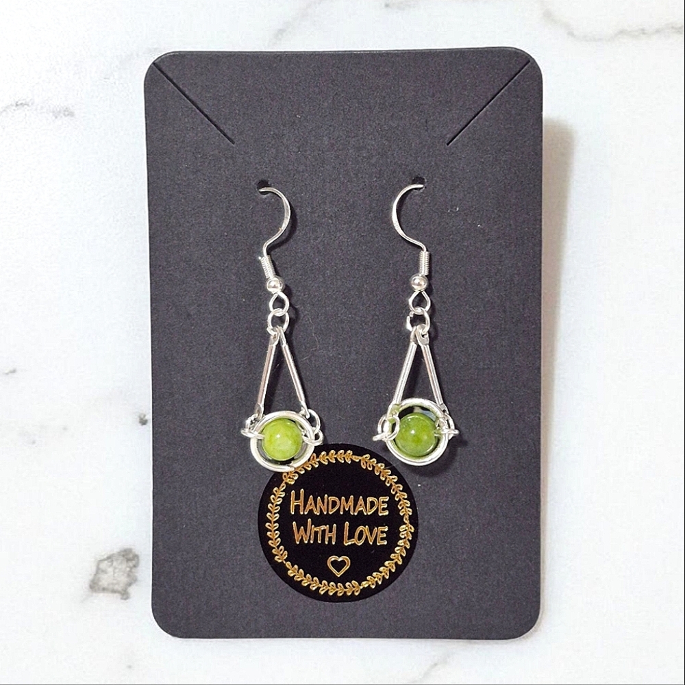 Handcrafted Stainless Steel and Jade Bead Earrings
